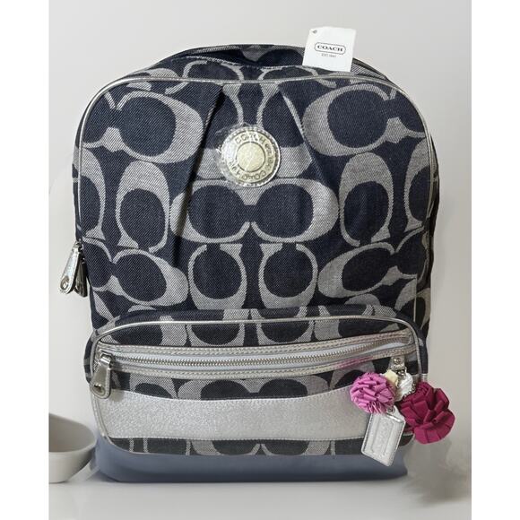 Rare Find NEW Coach Signature Denim Backpack F19691 Denim Silver Metallic Trim main image 6